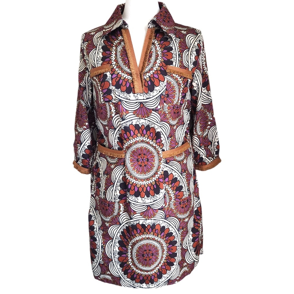 Tracy Porter Dress Womens size 4/6Paisley Boho Tunic Mini Fringe Retro pristine